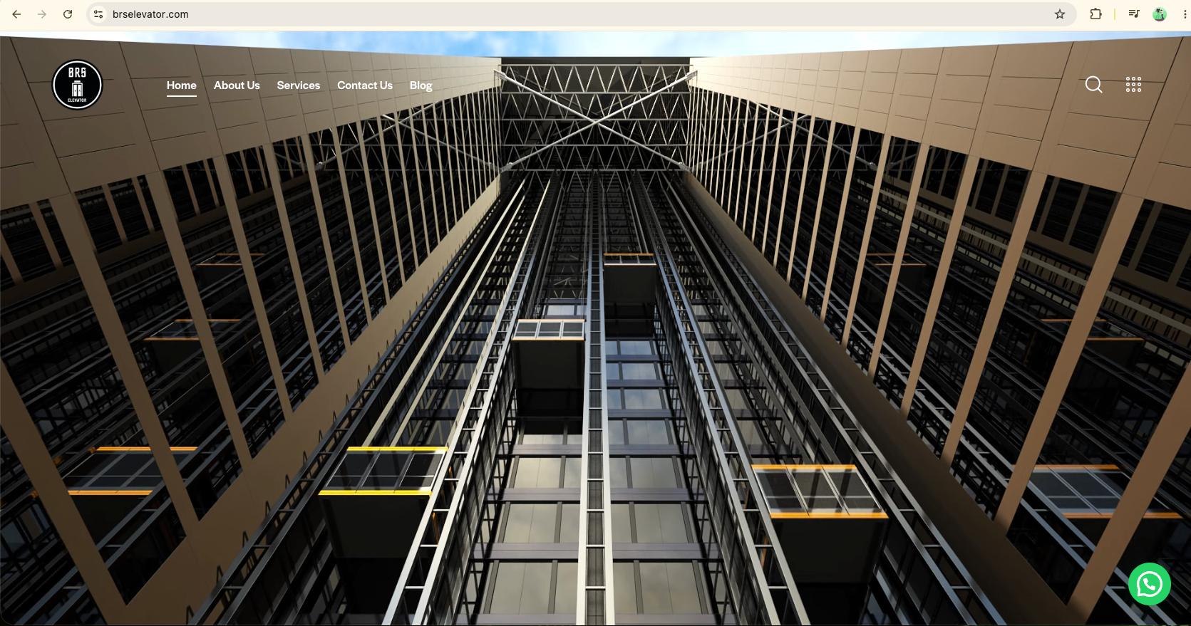 BRS Elevator website displaying an elevator shaft and the BRS identity
