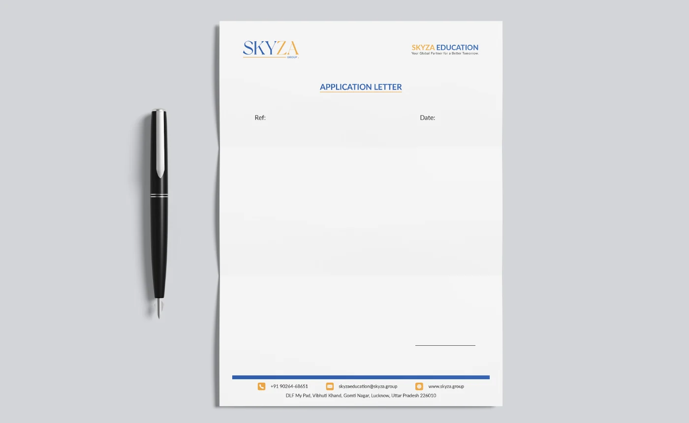 Original Skyza Education application-letter stationery mockup with no student records