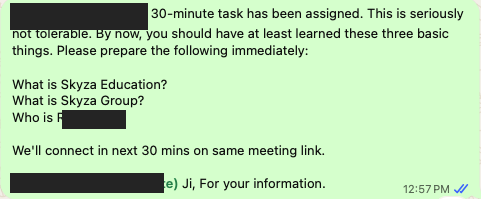 Project communication asks counsellors to explain the Education offer consistently. Personal identifiers are masked.